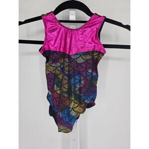 Ieffiel Little Girls Sz S Dance Gymnastics Leotard Mermaid Scale Shiny Print NEW